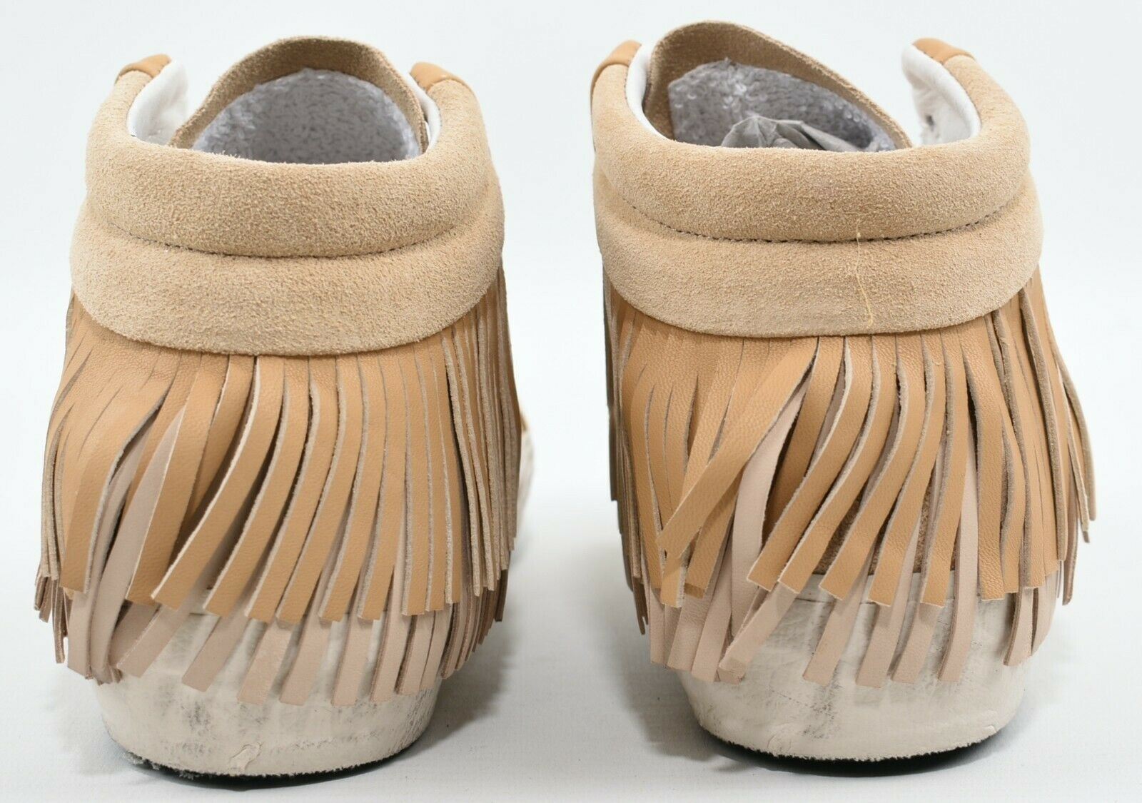 PHILIPPE MODEL Women's Mid Top Beige Leather Fringe Trainers, size UK 2 / EU 35