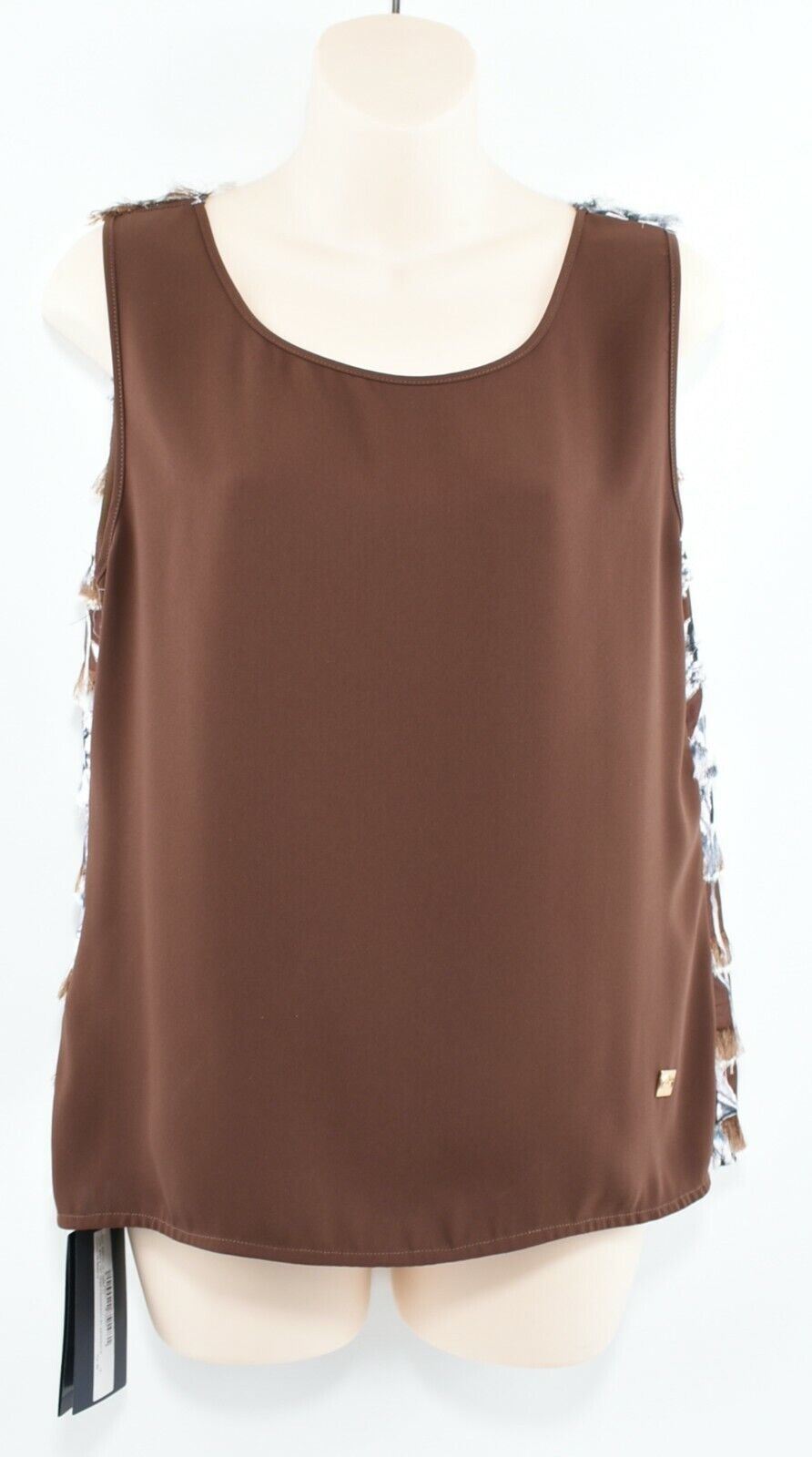 CAVALLI CLASS Women's Sleeveless Top, Pattern/Fringe Back, Brown, size UK 8