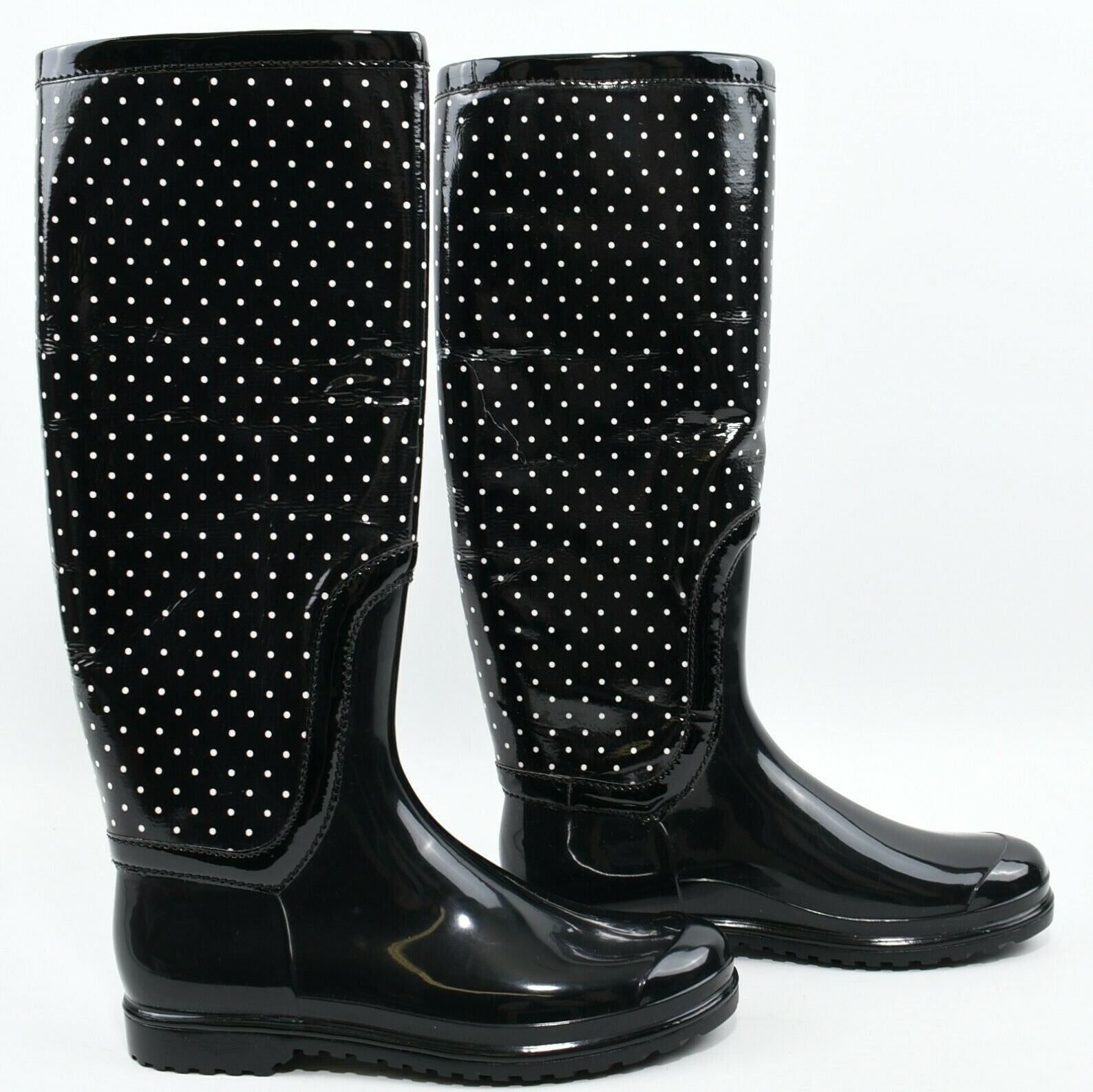 DOLCE & GABBANA Women's Black /White Polka Dot Wellington Boots, size UK 6.5