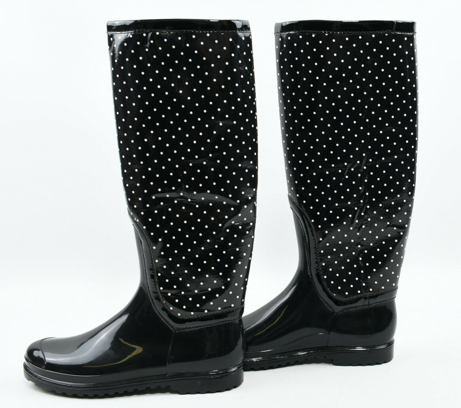 DOLCE & GABBANA Women's Black /White Polka Dot Wellington Boots, size UK 6.5