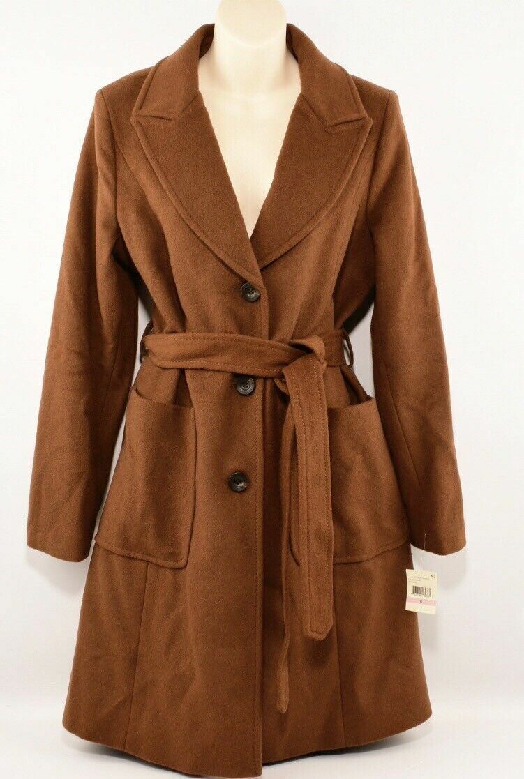 KAREN MILLEN Women's Wool Blend Single Breasted Coat, Brown, sizes  UK 16