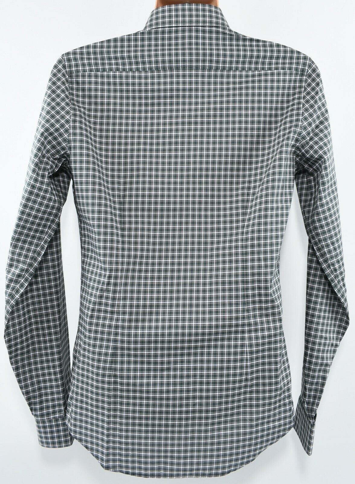 GUCCI Men's Green Checked Long Sleeve Shirt, SKINNY FIT, collar 15.5"