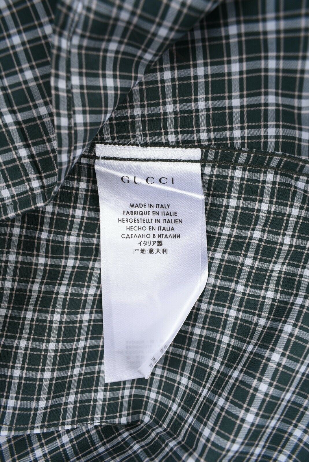 GUCCI Men's Green Checked Long Sleeve Shirt, SKINNY FIT, collar 15.5"