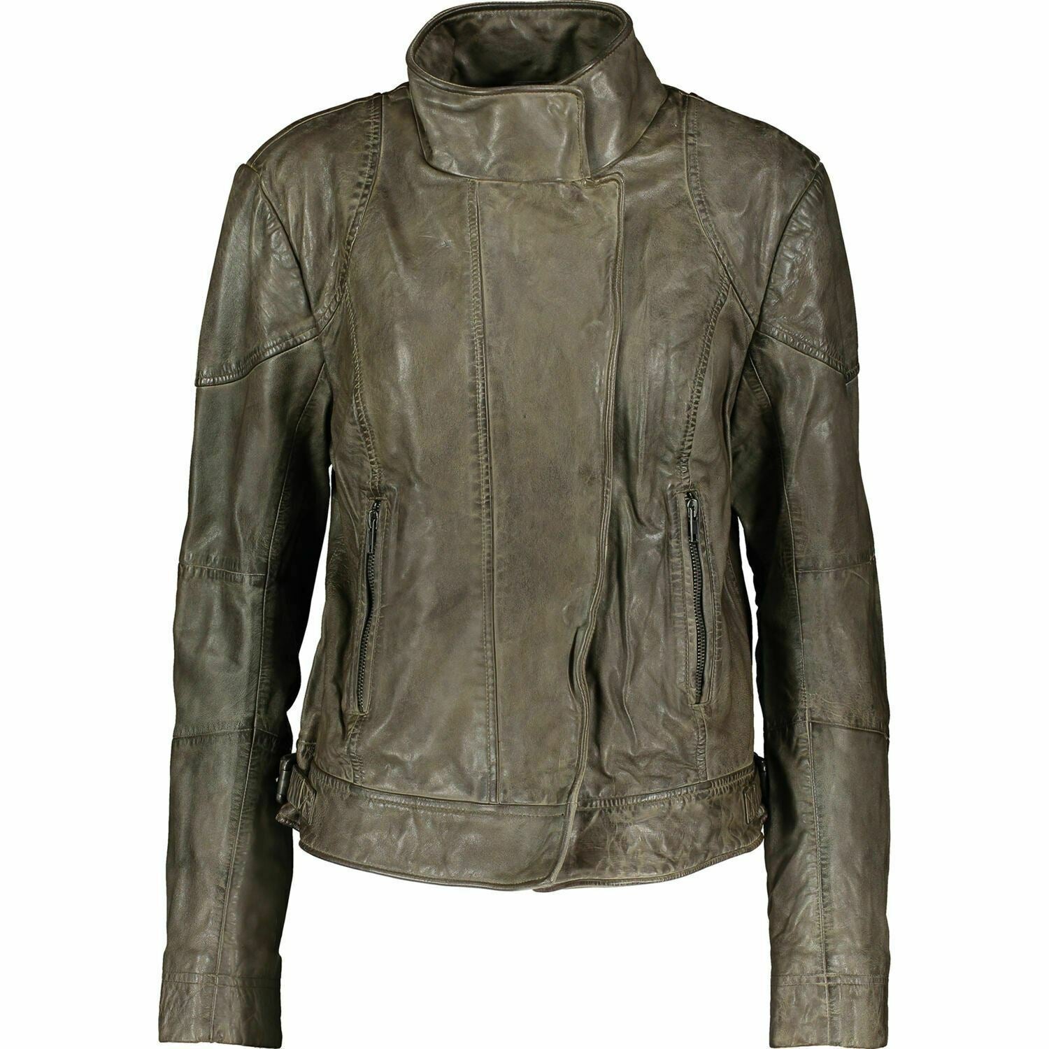 7 For All Mankind Women's Olive Green Distressed Genuine Leather Jacket, size L