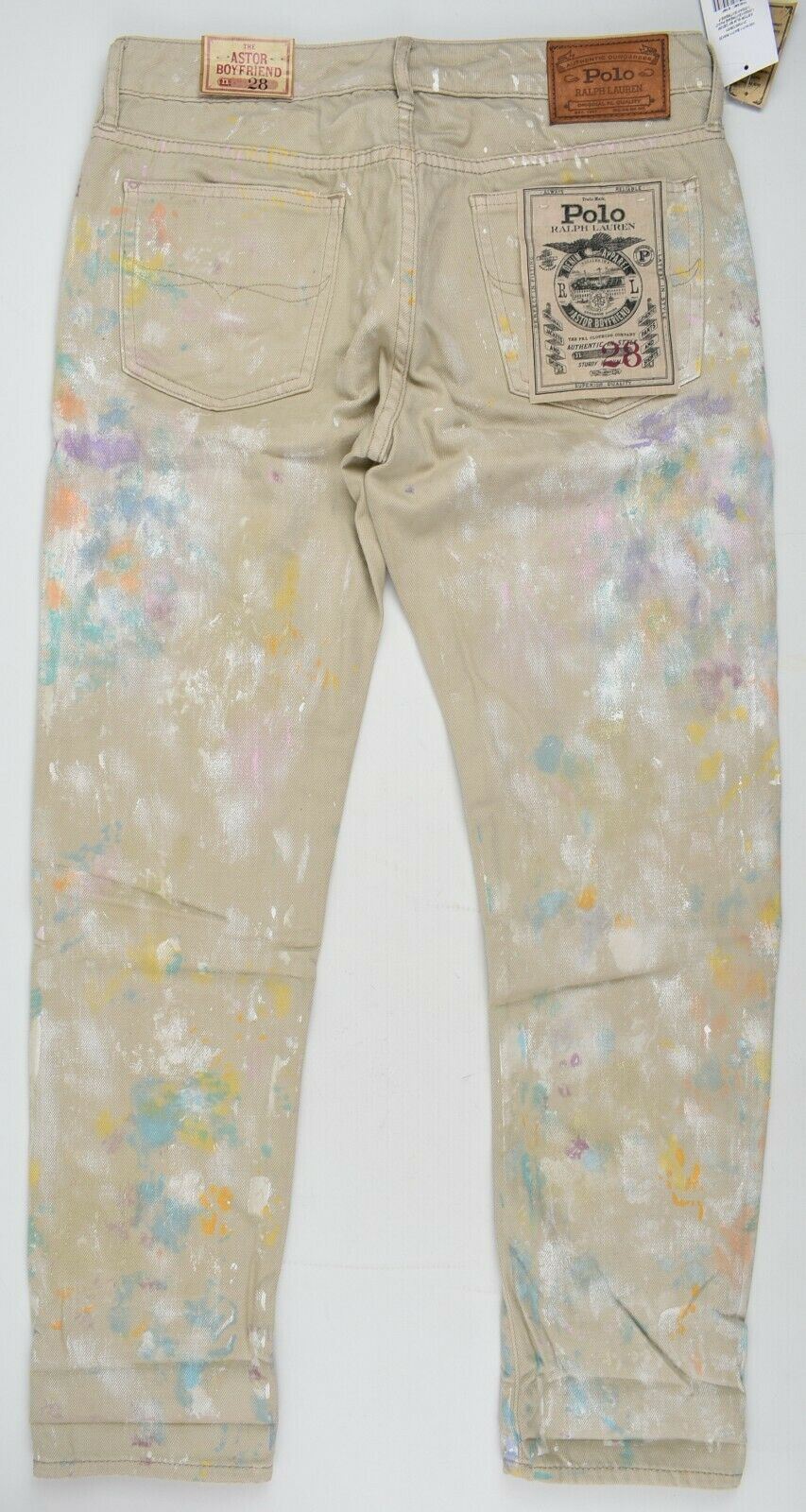 POLO RALPH LAUREN Women's ASTOR Paint Splatter Boyfriend Jeans, Beige, size W28