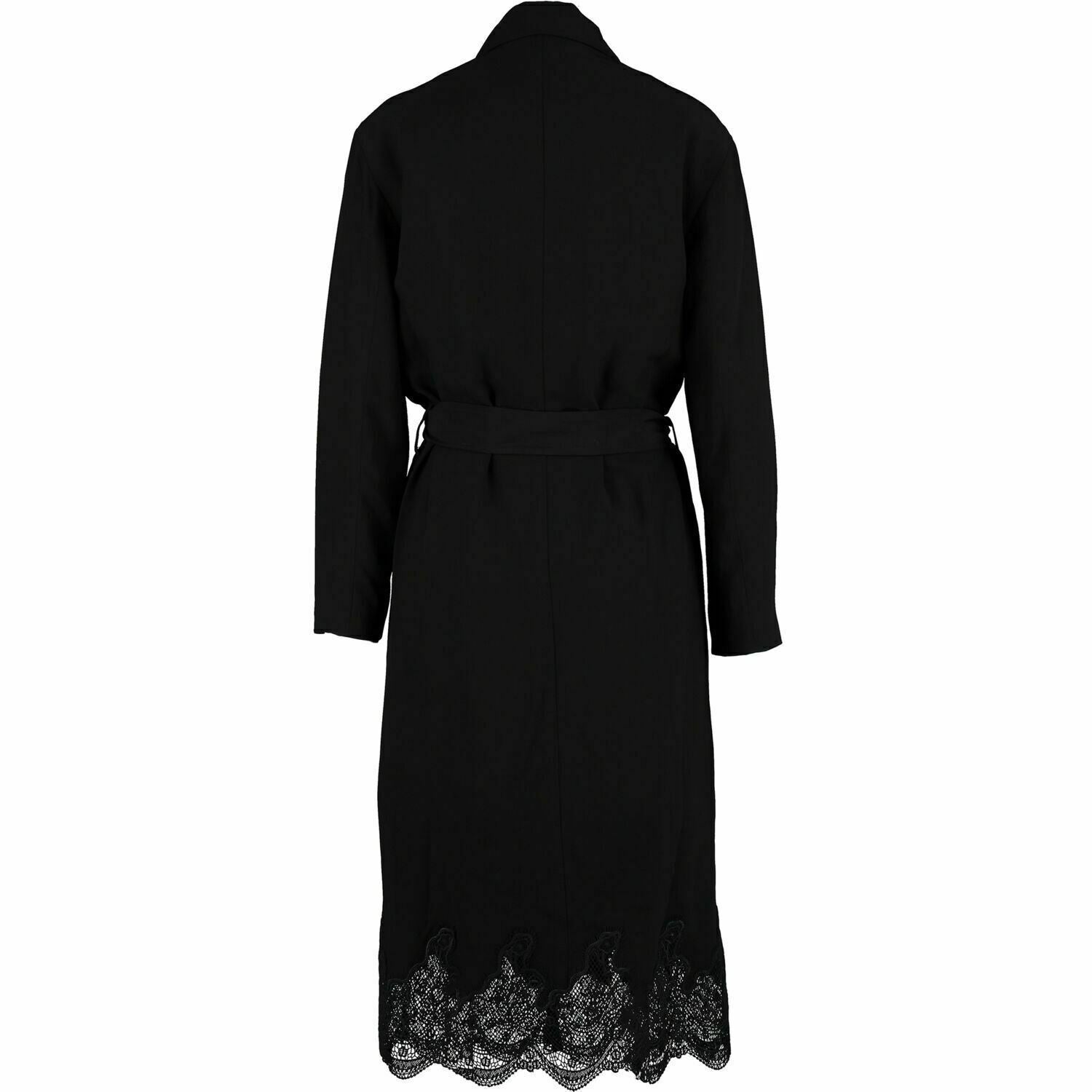 ALLSAINTS Womenâs SANDRA Black Belted Lace Hem Mac Coat, size M