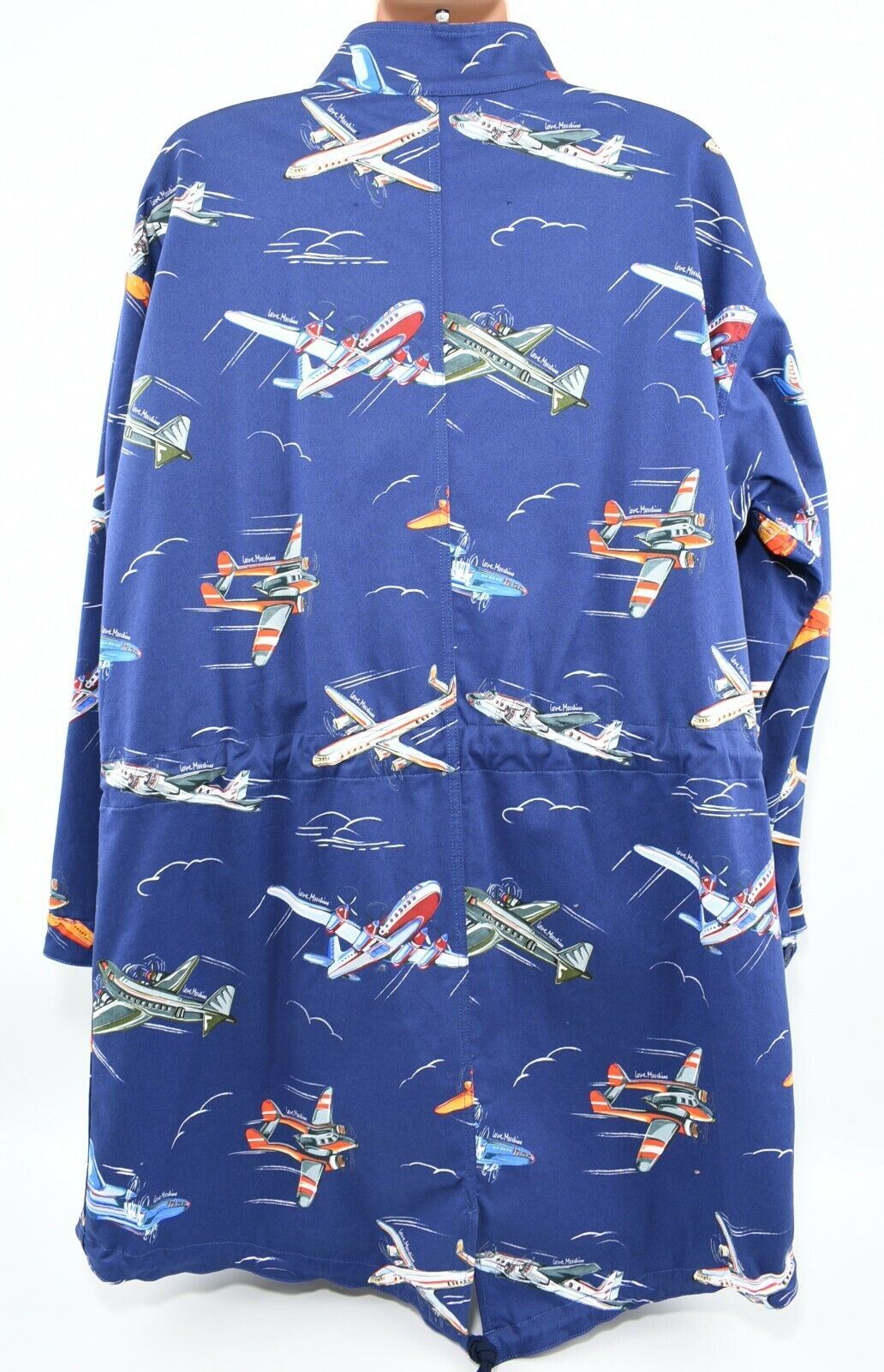 LOVE MOSCHINO Men's Oversized All-Over Plane Print Designer Coat, Blue, size M