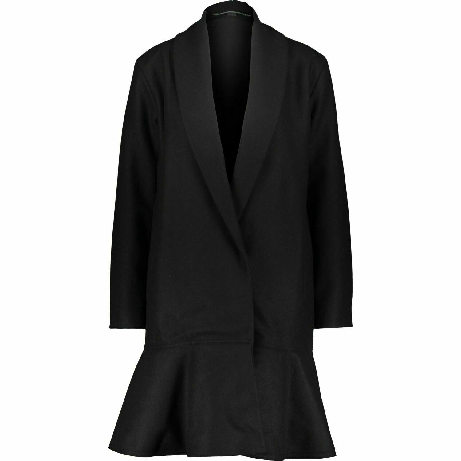 ALLSAINTS Womenâs GRACE Black Wool Blend Ruffled Hem Coat, size S