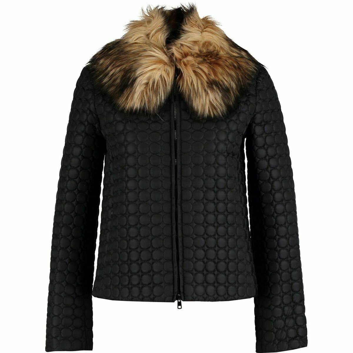 Genuine RED VALENTINO Women's Black Faux Fur Collar Quilted Jacket - size UK 8