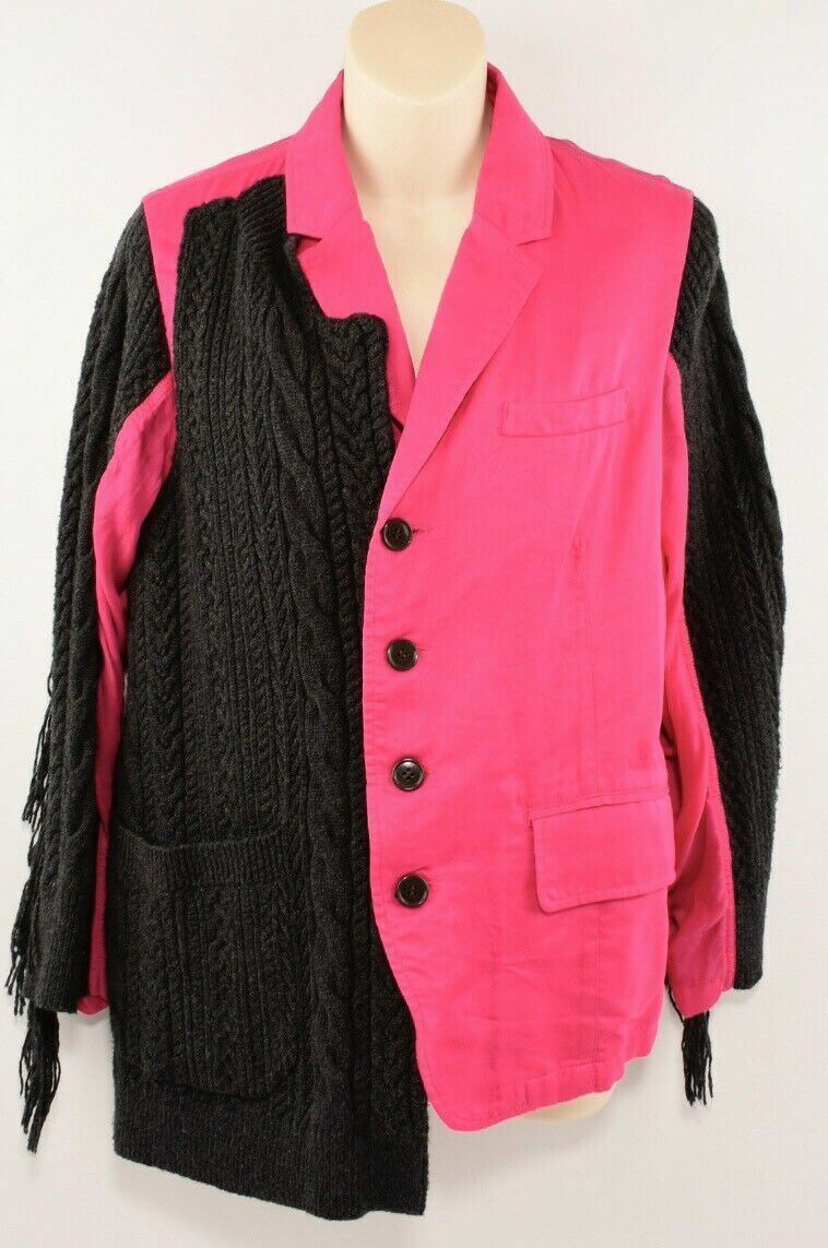 ZUCCA Women's Pink Blazer Jacket with Grey Knitted Inserts, size MEDIUM