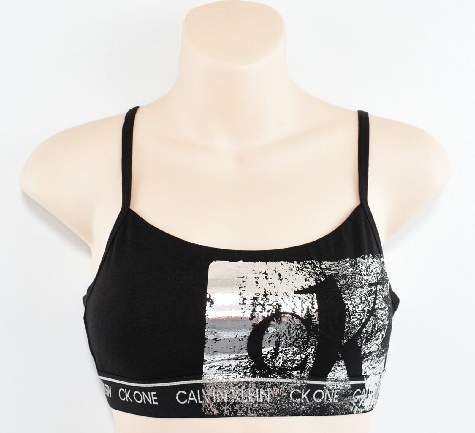 CALVIN KLEIN CK ONE Women's Black & Foil Print Cotton Bralette, size M (UK 12)