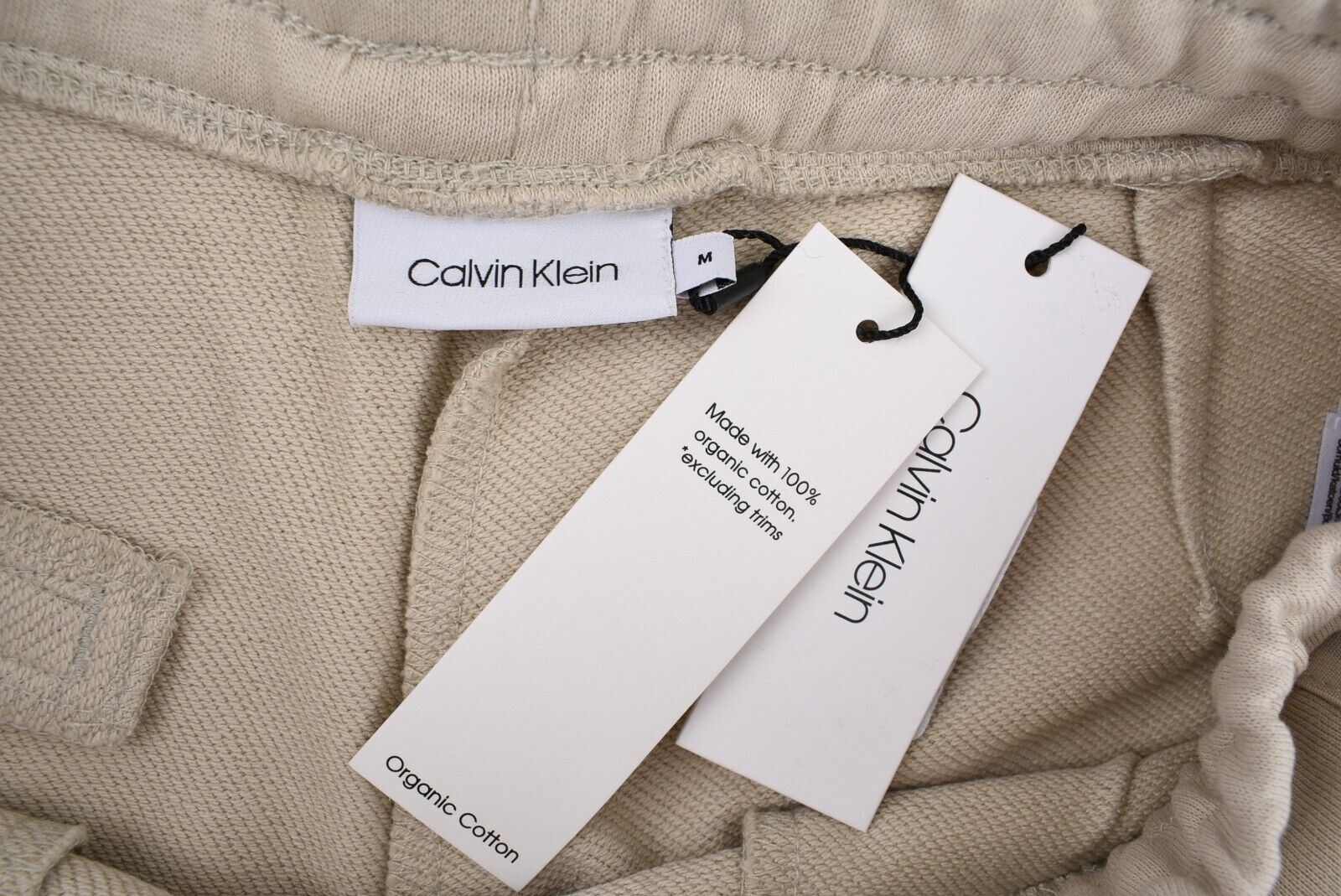 CALVIN KLEIN Women's Logo Tape Organic Cotton Joggers, Bleached Stone, size M