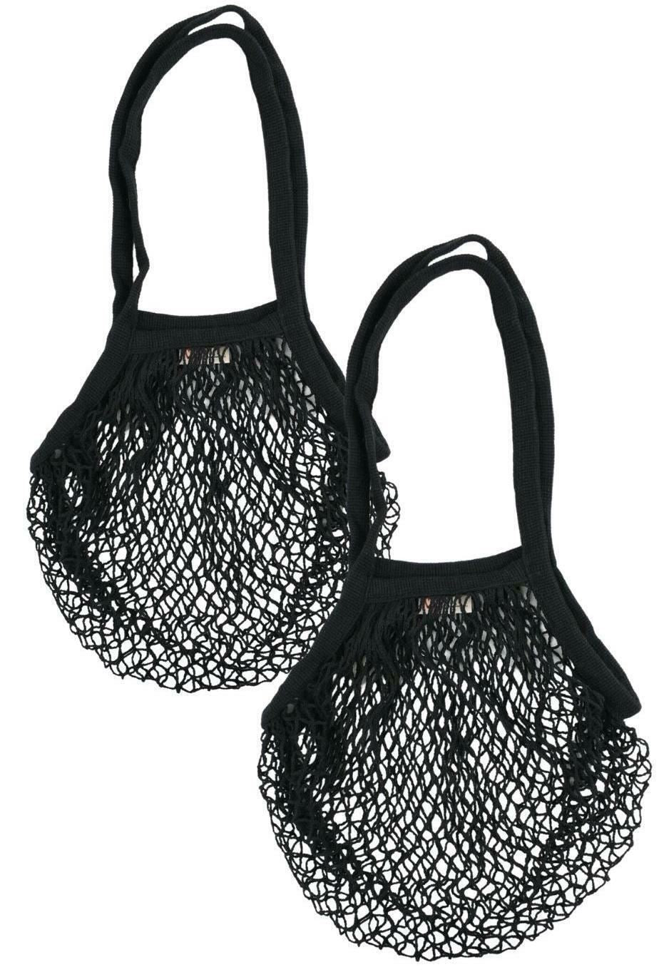 2-PACK Black Reusable Mesh Cotton Fruit/Vegetable Shopping Bags - 33x33cm