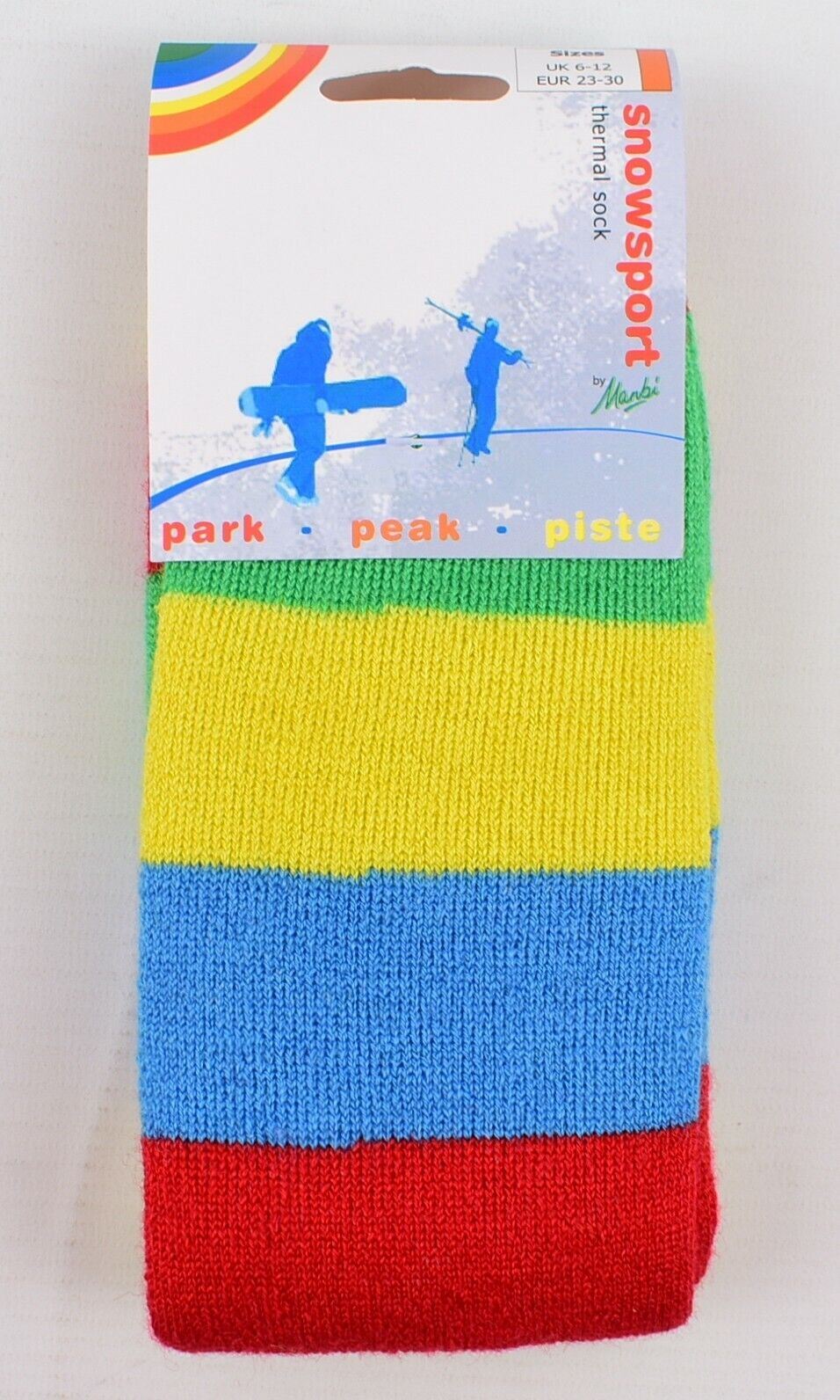 MANBI 14" Colourful Thermal Socks, Wool Blend (40% wool) UK kids size 6-12