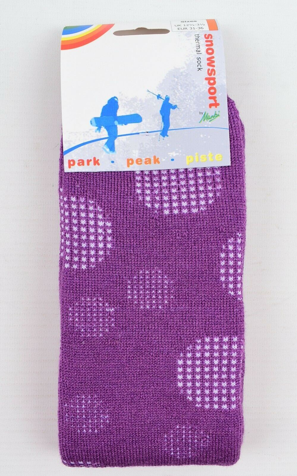 MANBI 18" Purple/Dotty Socks, Wool Blend (40% wool) UK kids size 12.5-3.5