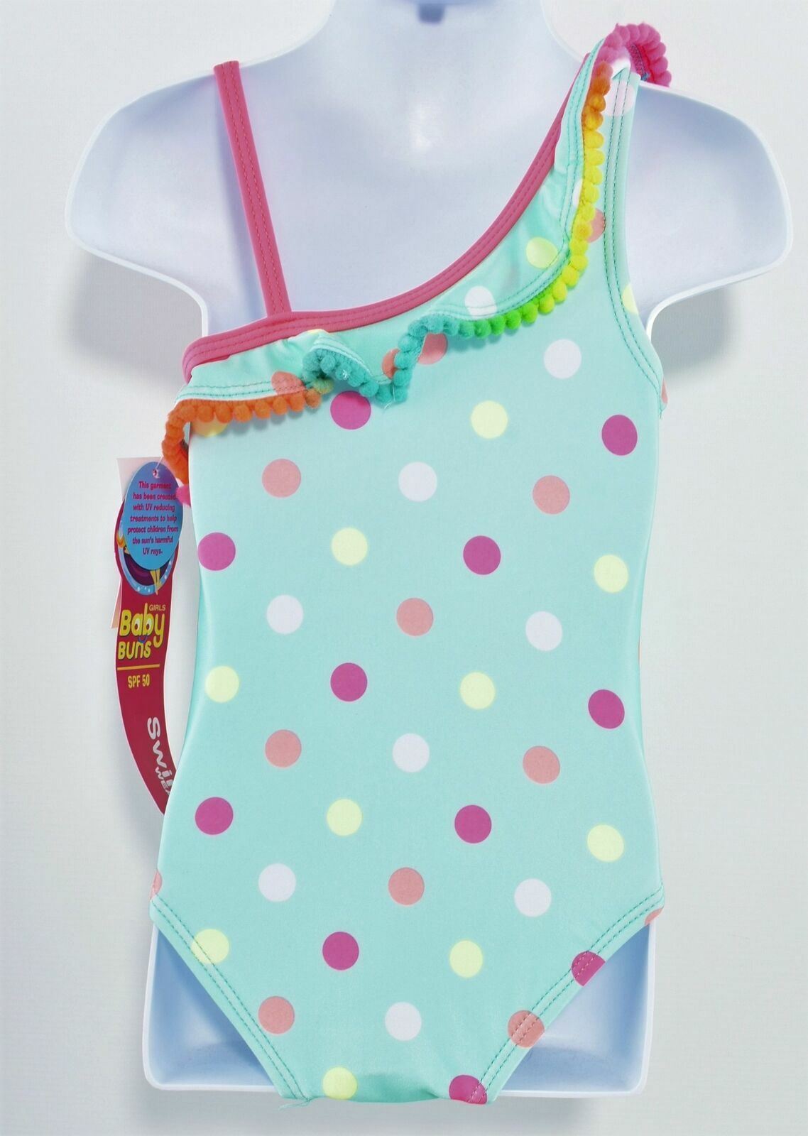 BABY BUNS Girls Green and Multicolored Polka Dots One Piece Swimsuit age 2 years