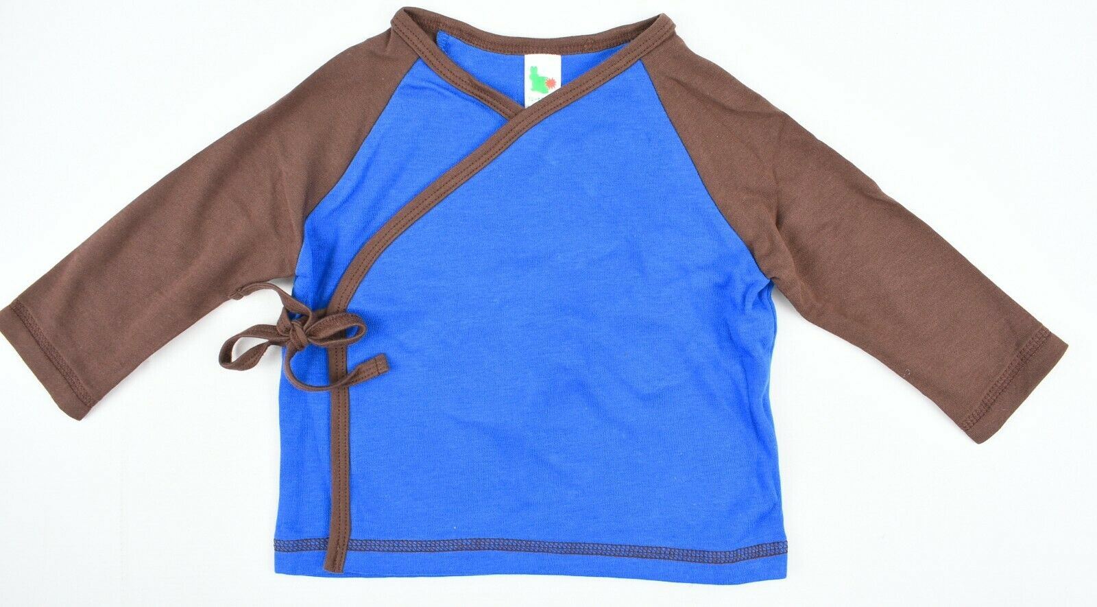 GREEN RABBIT Baby Wrap Around Top, Blue/Brown, MADE IN UK, size 12-18 months