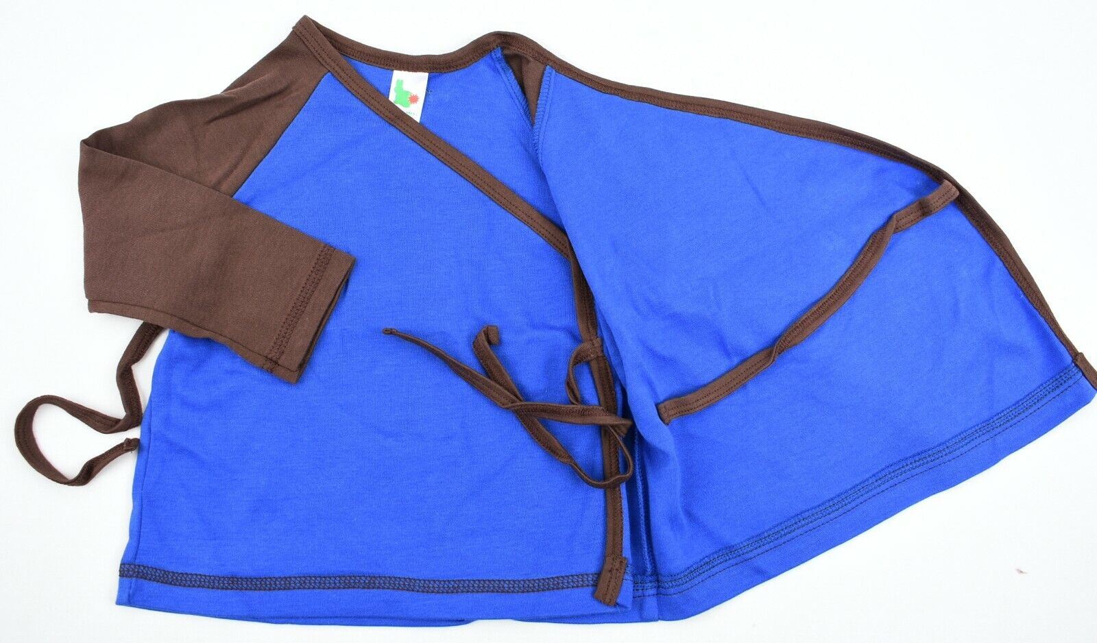 GREEN RABBIT Baby Wrap Around Top, Blue/Brown, MADE IN UK, size 12-18 months