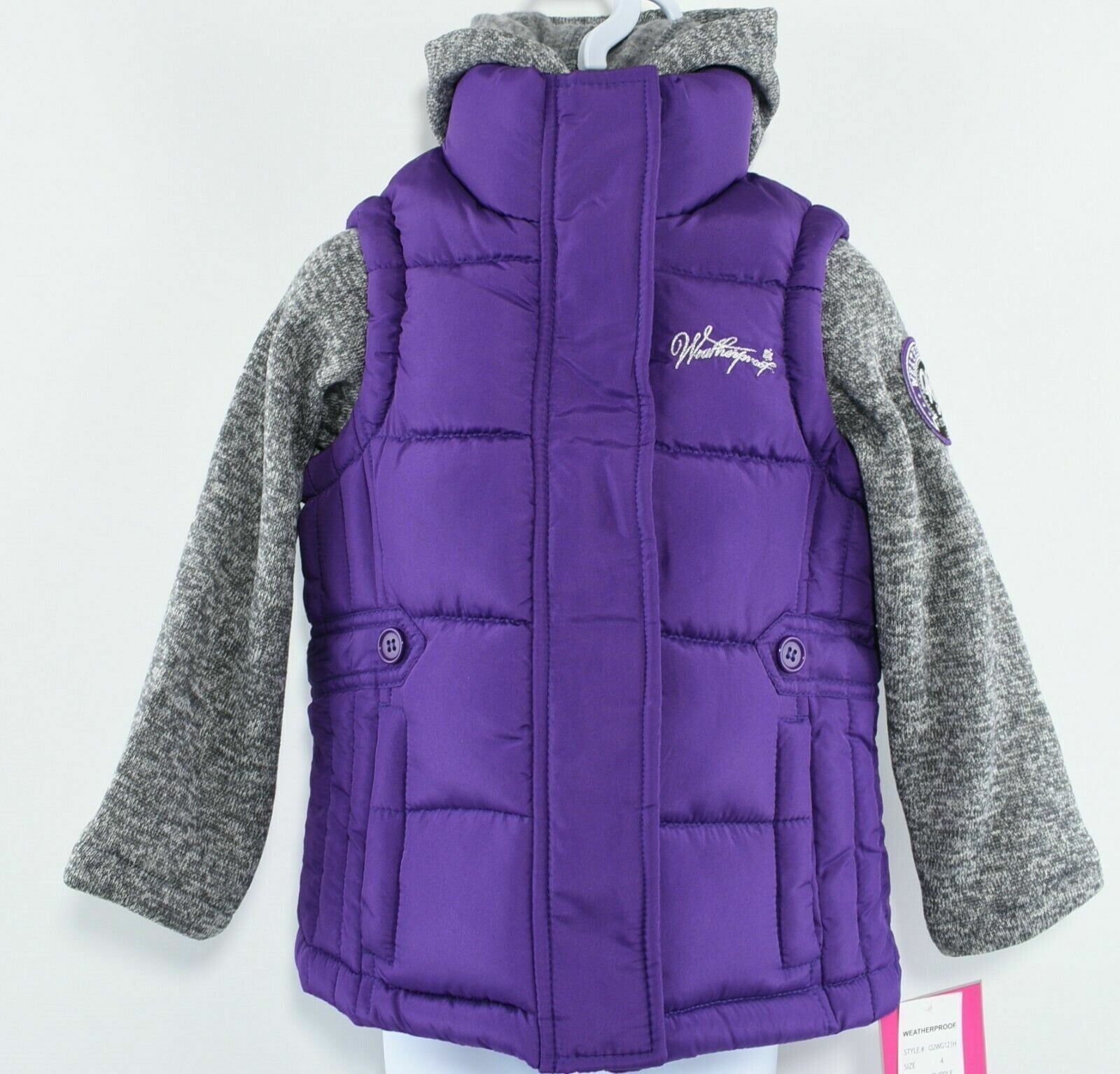 WEATHERPROOF Girls' Kids' Gilet Bodywarmer Jacket, Purple/Grey, size 4 years