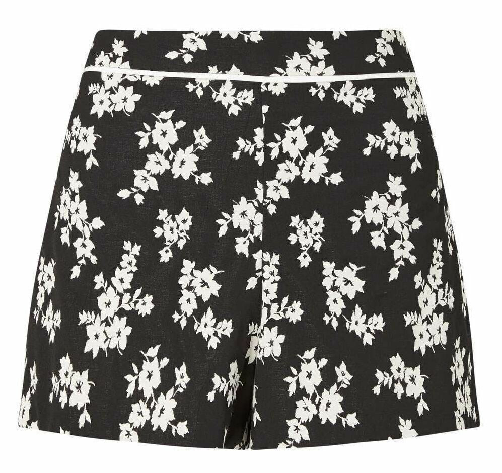 MISS SELFRIDGE Women's Black Mono Floral Jacquard Shorts size UK 4