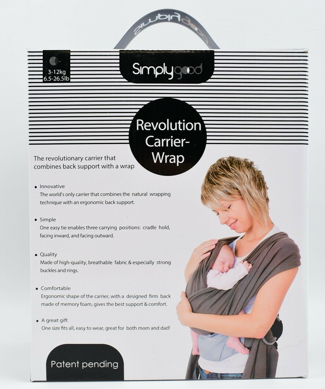 SIMPLY GOOD Revolution Baby Carrier Wrap, Grey, 3-12 kg