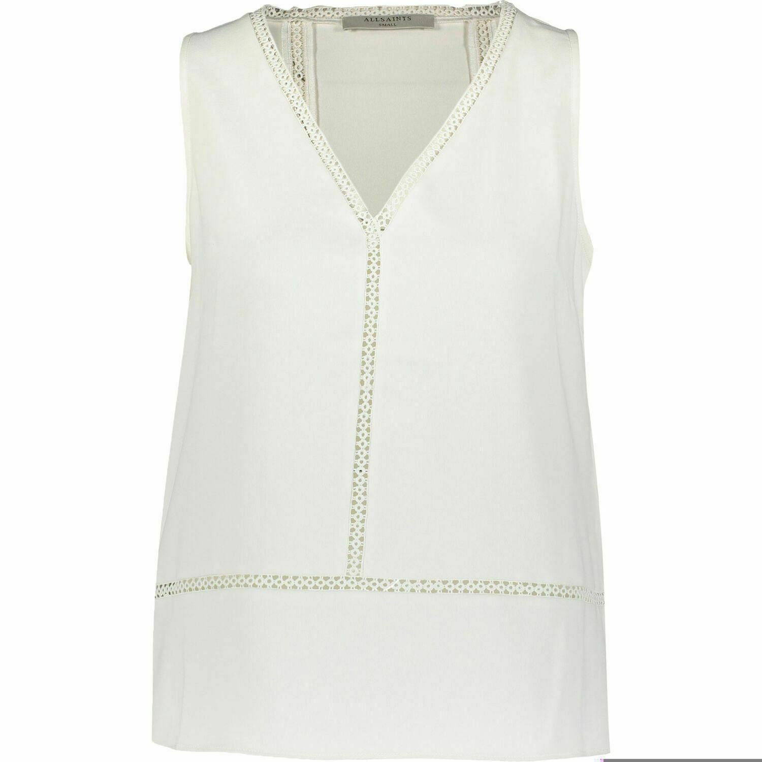 ALLSAINTS Women's CRACE Lace Trim Sleeveless Top, Chalk White, size SMALL