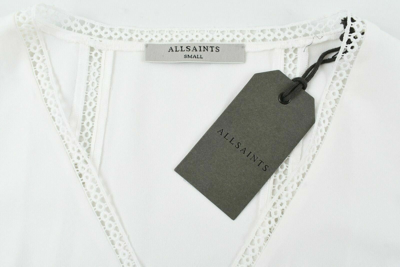 ALLSAINTS Women's CRACE Lace Trim Sleeveless Top, Chalk White, size SMALL