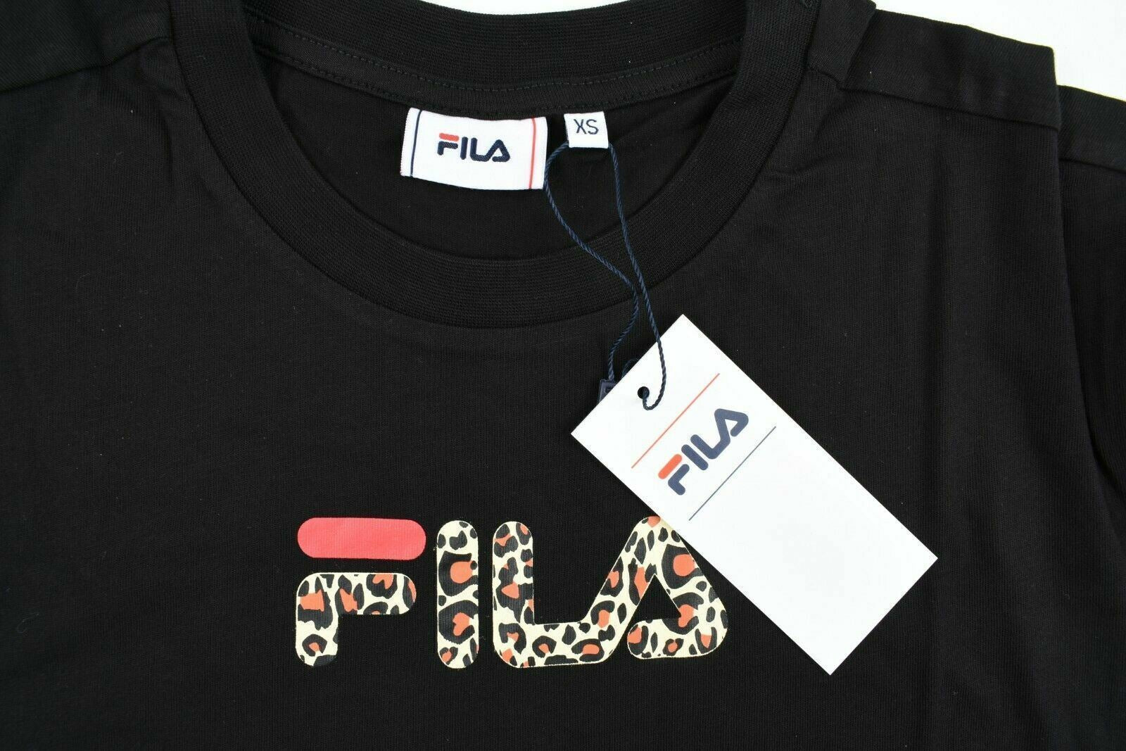 FILA Women's REVA Long Sleeve Crop Top, Black/Leopard, size XS