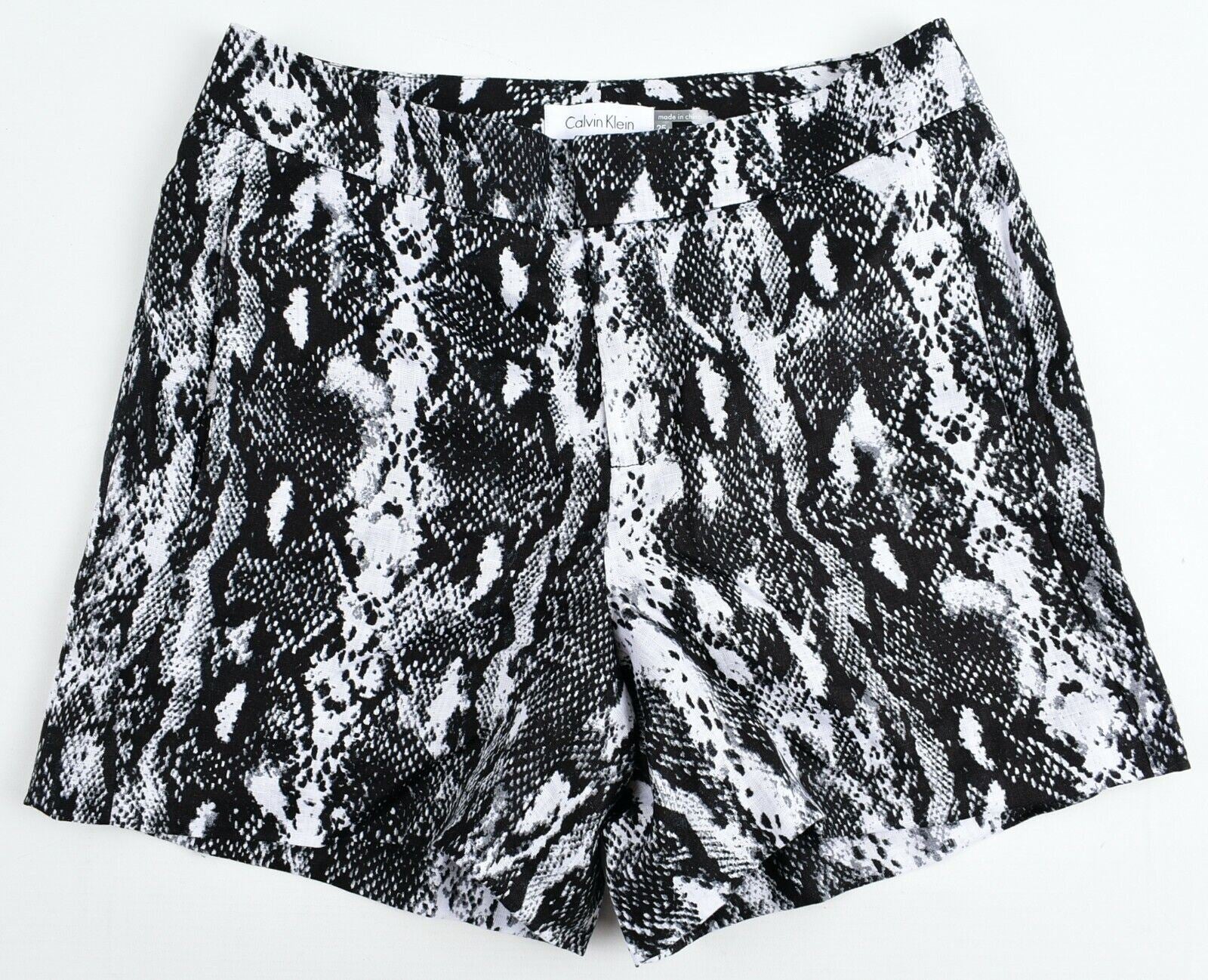 CALVIN KLEIN Women's Shorts, 100% Linen, Black/White Animal Print, size W25
