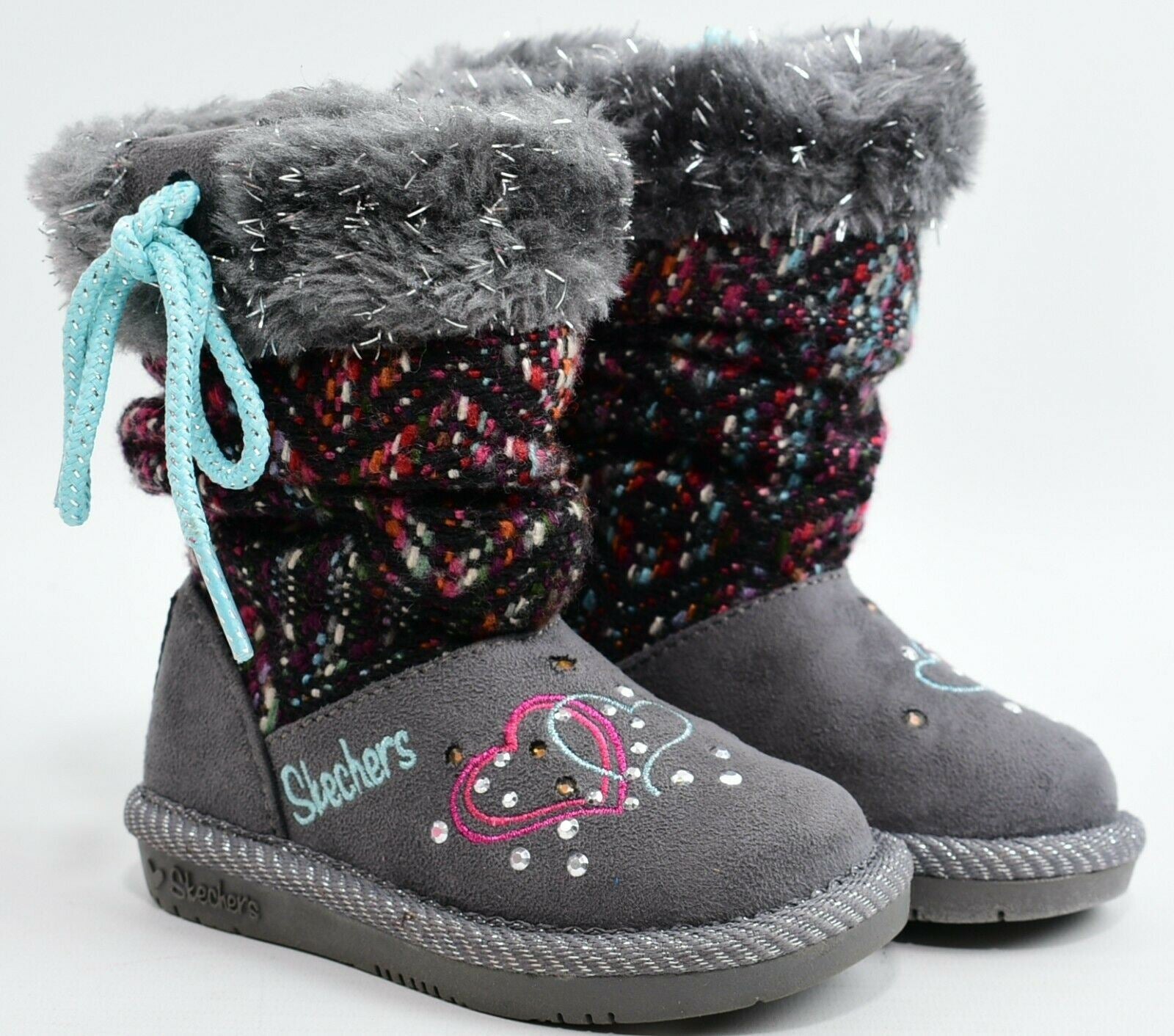 SKECHERS Twinkle Toes Girls' Light Up Boots, Grey/Multi, infant UK 5 / EU 22