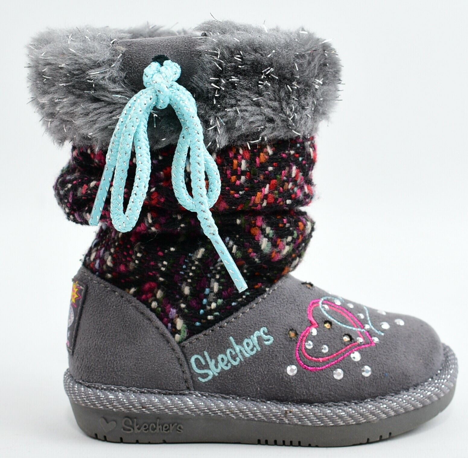 SKECHERS Twinkle Toes Girls' Light Up Boots, Grey/Multi, infant UK 5 / EU 22