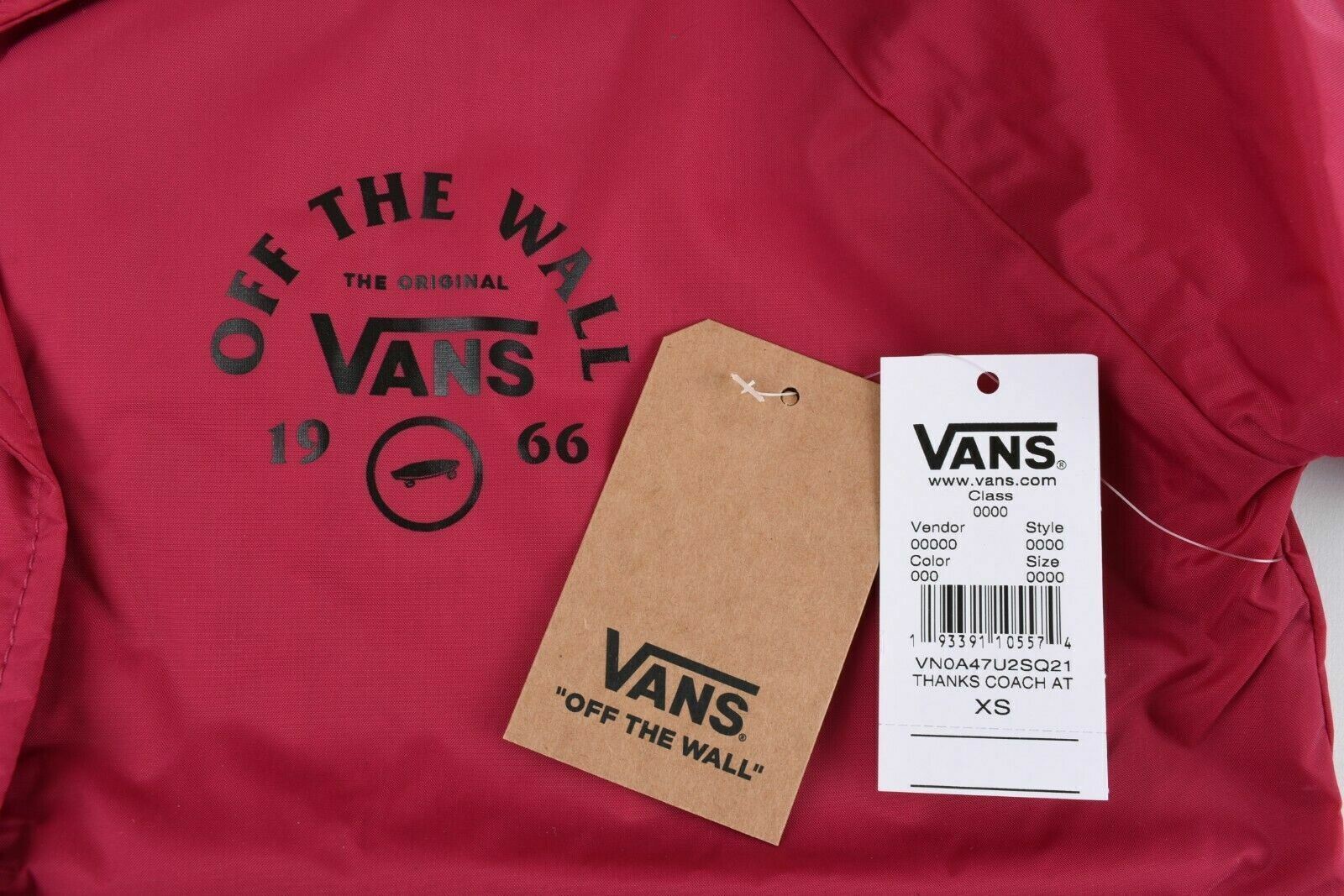 Vans Women's THANKS COACH Lightweight Logo Jacket Coat, Cerise, size XS