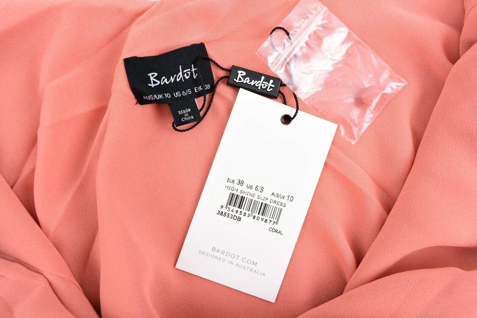 JOB LOT 6x BARDOT Women's High Shine Midi Slip Dress, Coral Pink, size UK 10