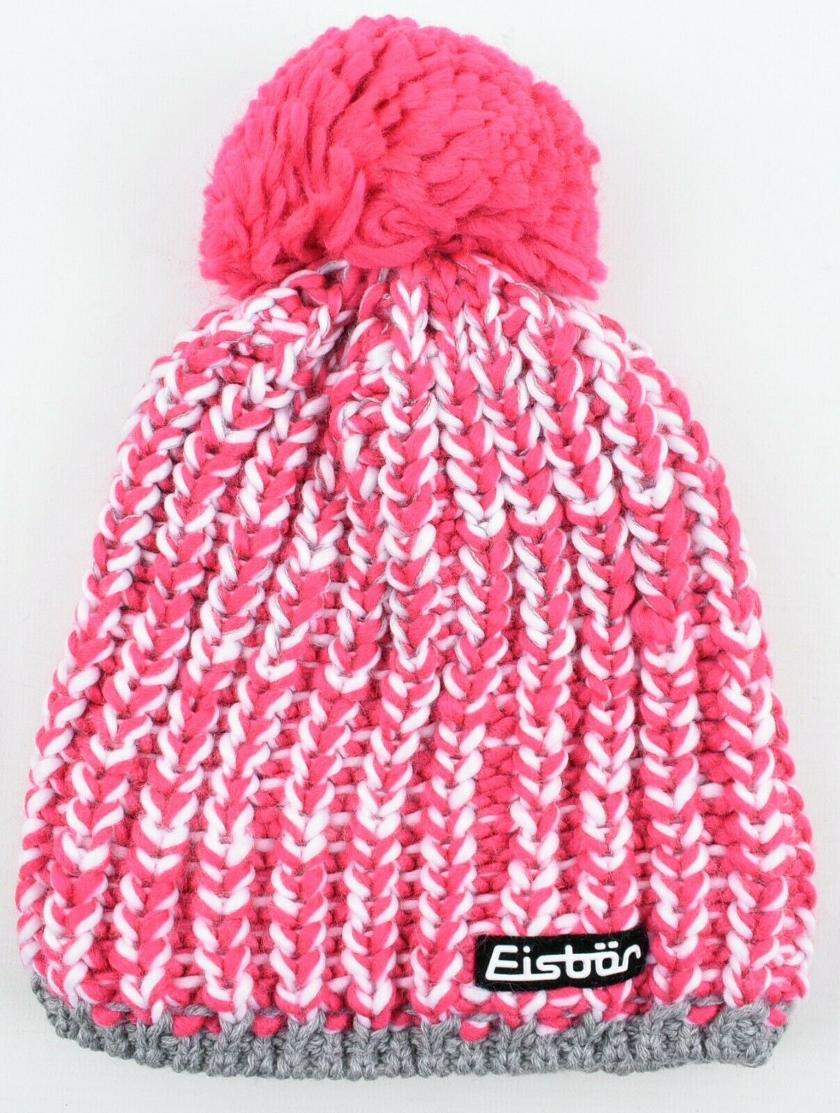 EISBAR Women's KLIO Ski Winter Merino Wool Bobble Beanie Hat, Pink/White