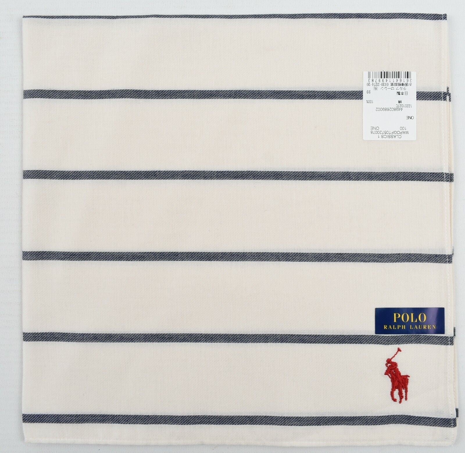 POLO RALPH LAUREN Ivory & Blue Striped Cotton Pocket Square 48x48cm