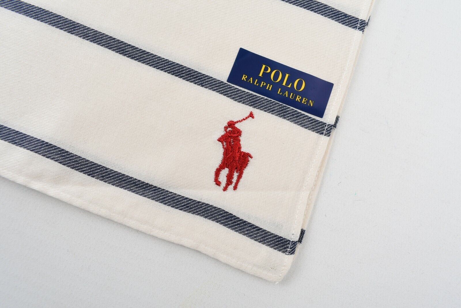 POLO RALPH LAUREN Ivory & Blue Striped Cotton Pocket Square 48x48cm