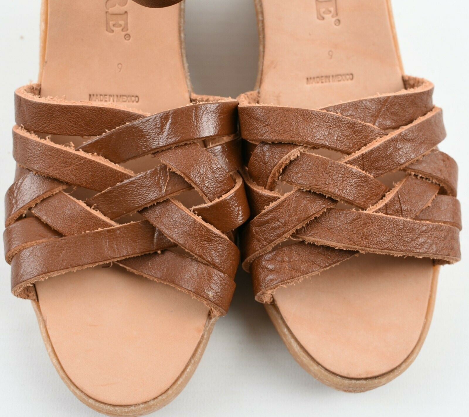 FAMOLARE Women's Genuine Leather Wedge Sandals - Cognac Brown size UK 6.5