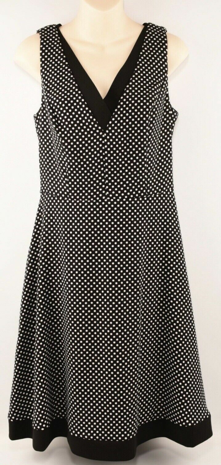 DONNA KARAN Women's V-Neck Polka Dot Knee Length Dress, sizes UK 16