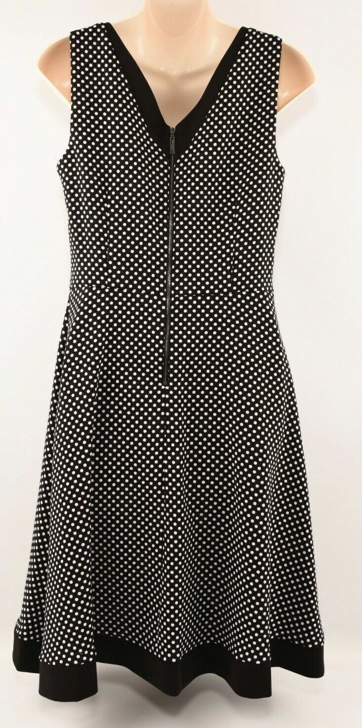 DONNA KARAN Women's V-Neck Polka Dot Knee Length Dress, sizes UK 16