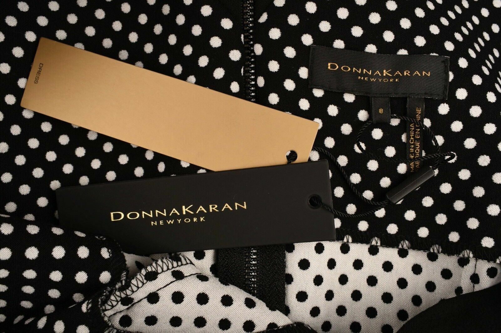 DONNA KARAN Women's V-Neck Polka Dot Knee Length Dress, sizes UK 16