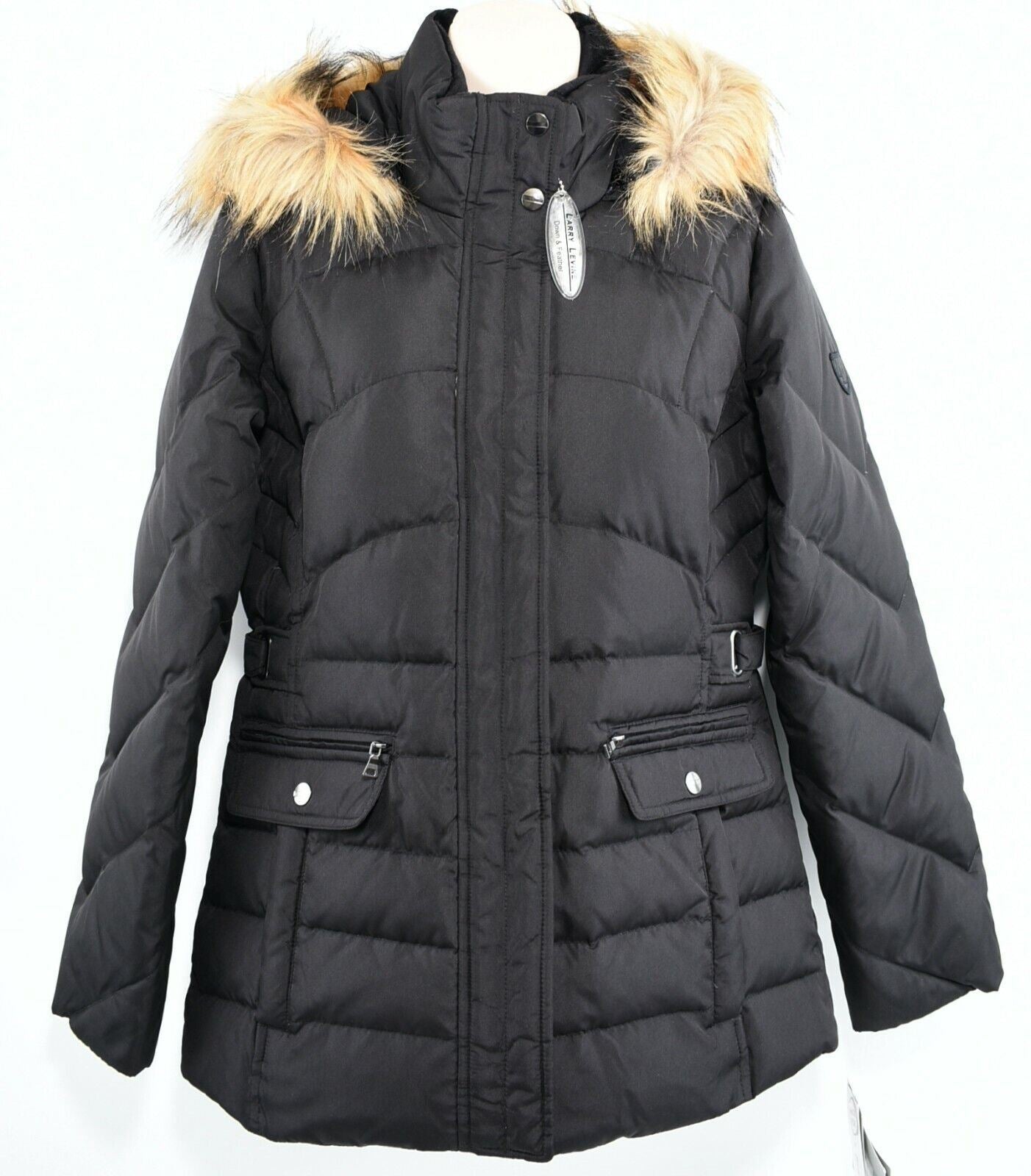 LARRY LEVINE Women's Hooded Feather & Down Coat Jacket, Black, size XS