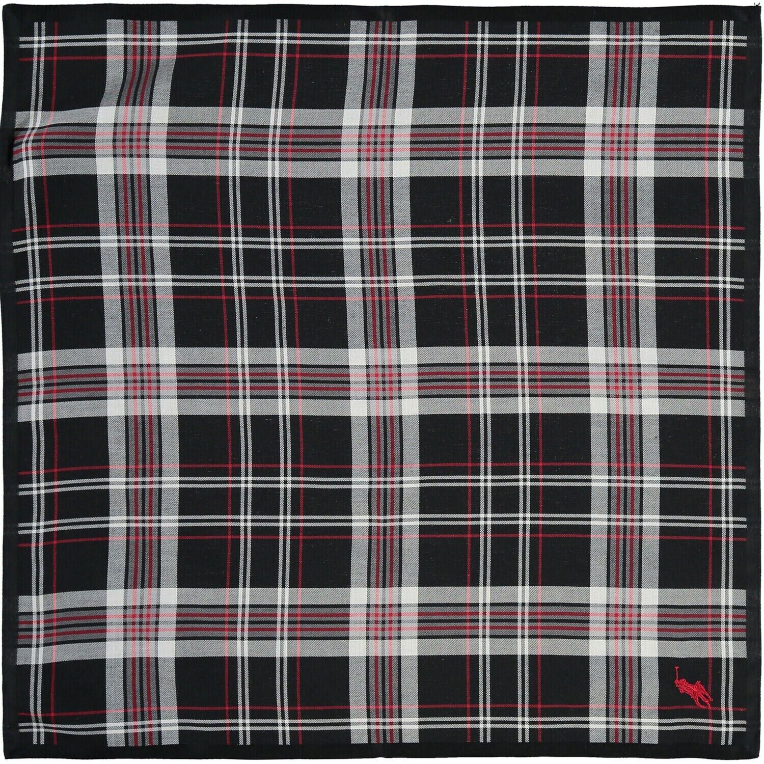 POLO RALPH LAUREN Black & Red Tartan Checked Cotton Pocket Square 48x48cm