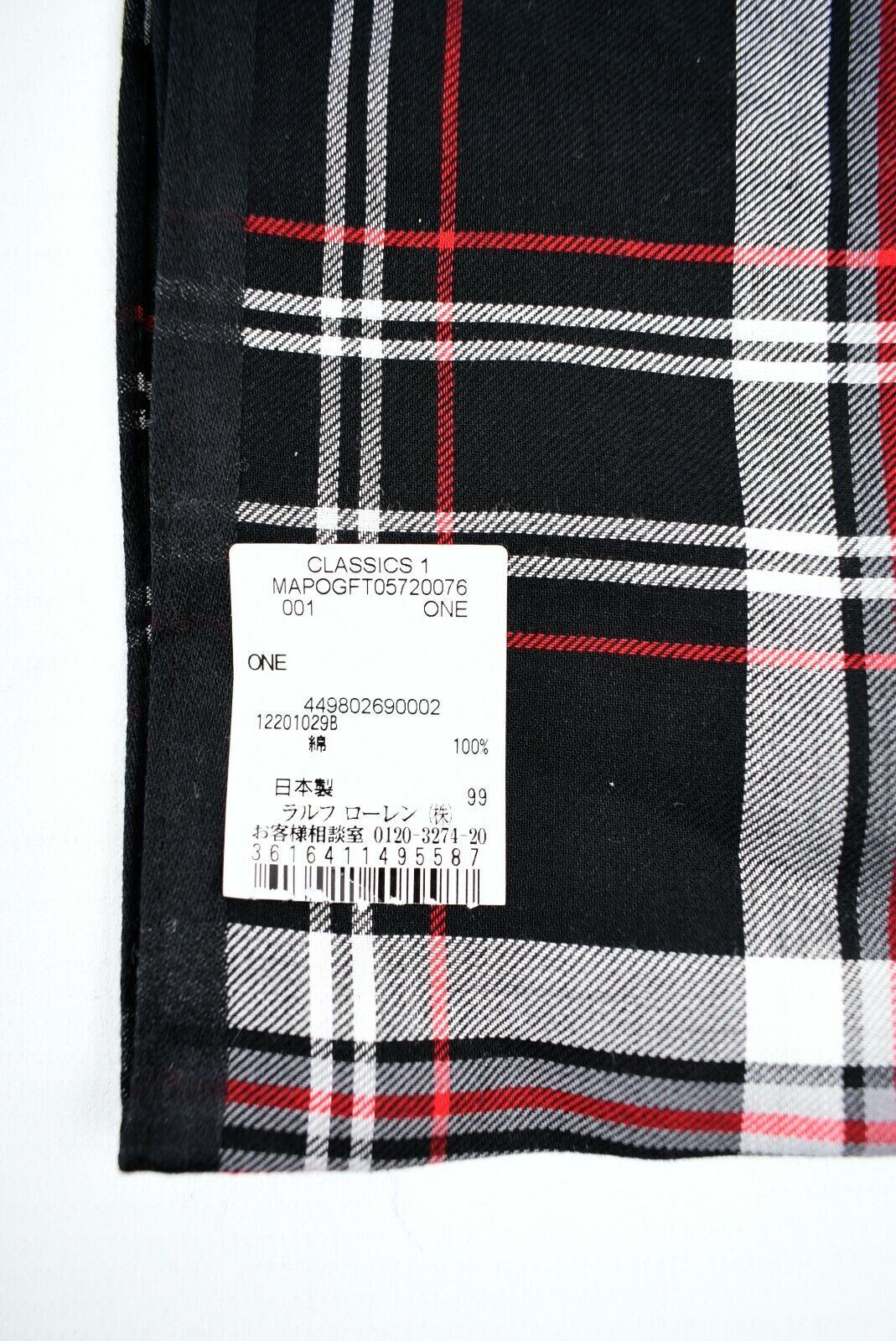 POLO RALPH LAUREN Black & Red Tartan Checked Cotton Pocket Square 48x48cm