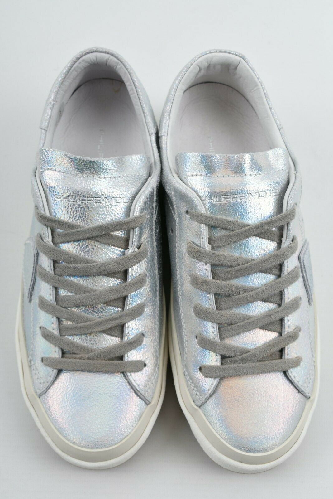 PHILIPPE MODEL Women's Silver Leather Trainers, Wedge Heel, size UK 4