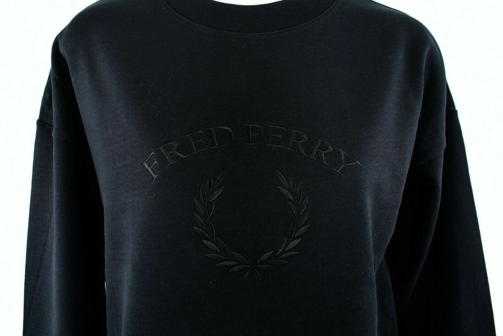 FRED PERRY Women's Black Embroidered Logo Cotton Jersey Sweatshirt, UK 8