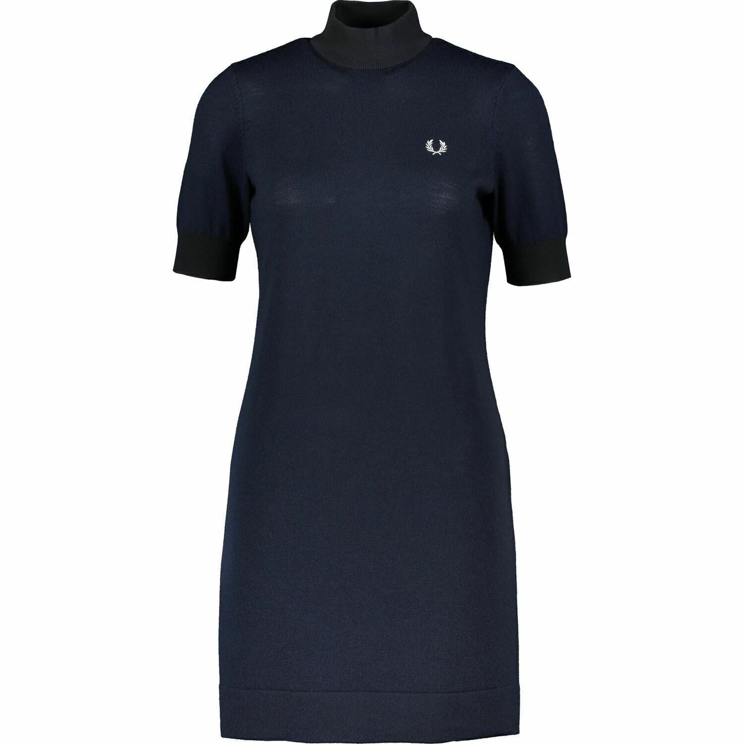 FRED PERRY Women's Wool Blend Knitted Dress, Dark Carbon Blue, size UK 8