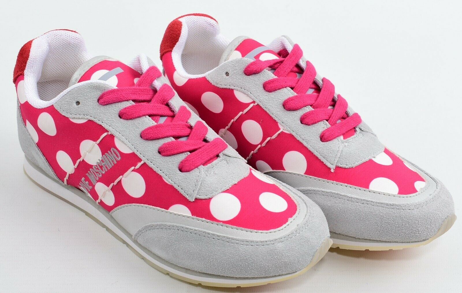 MOSCHINO Women's Grey/Pink Polka Dot Trainers Sneakers, size UK 3 EU 36