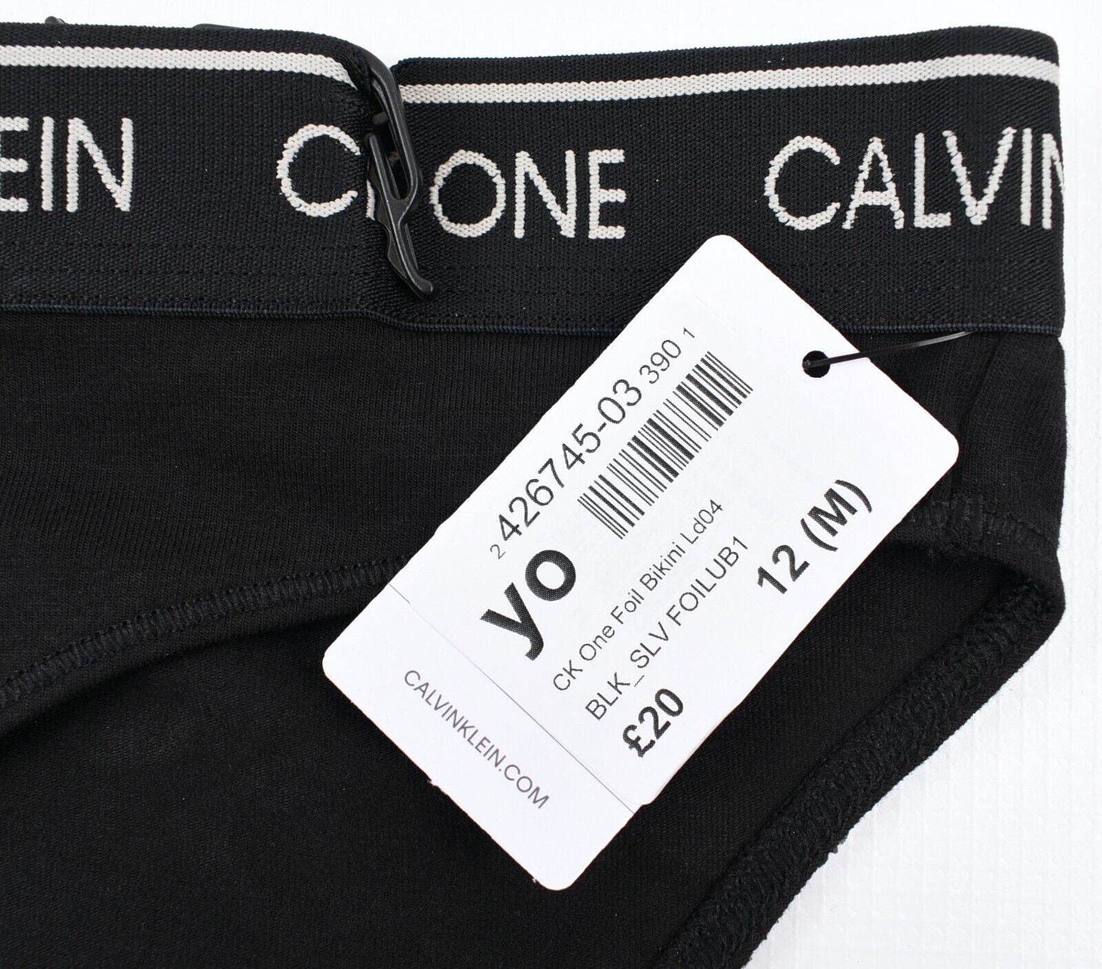 CALVIN KLEIN Underwear: CK ONE Women's Foil Bikini Briefs, Black, size M (UK 12)