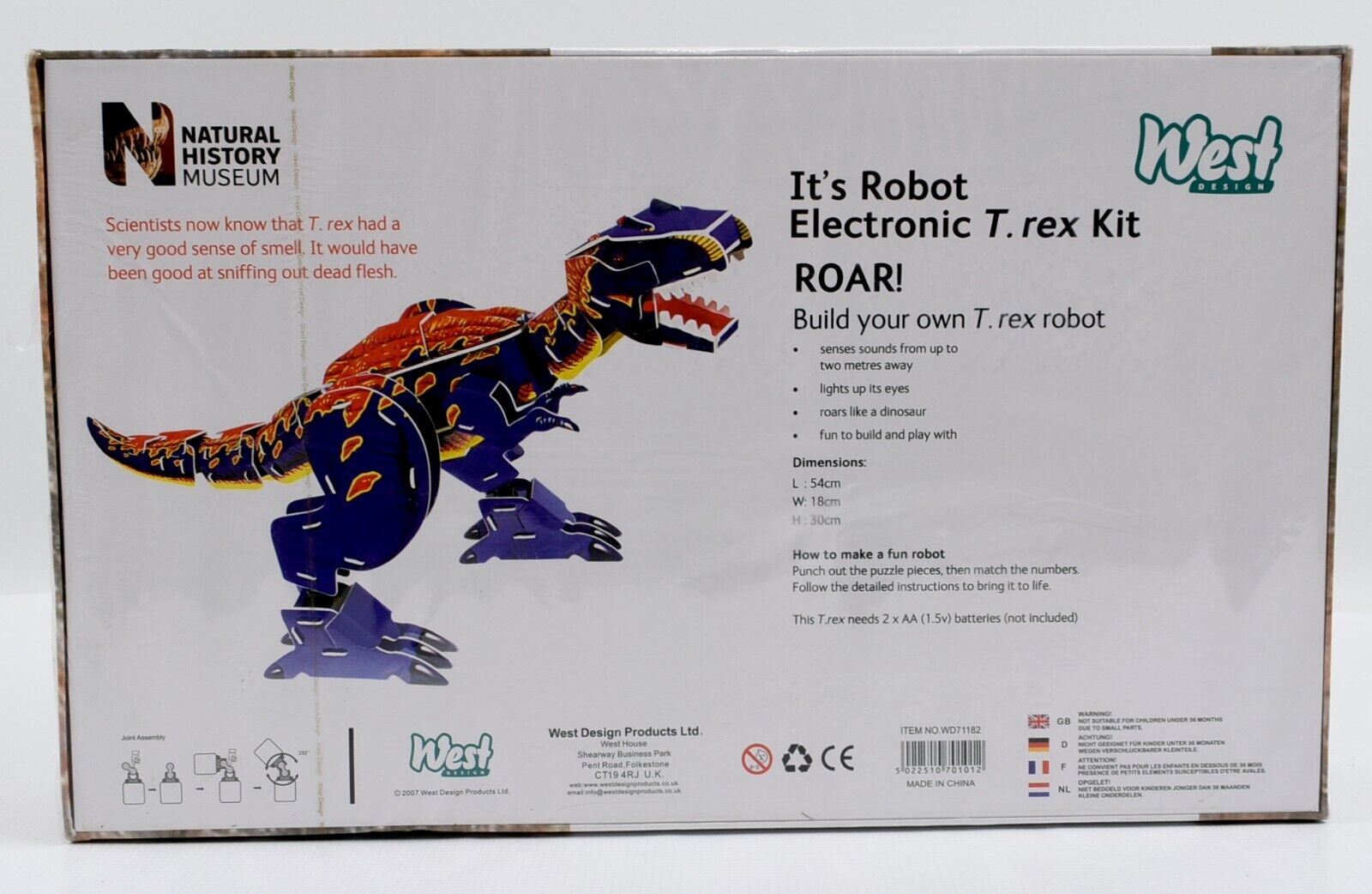 NATURAL HISTORY MUSEUM Electronic T Rex Construction Kit. for ages 9+