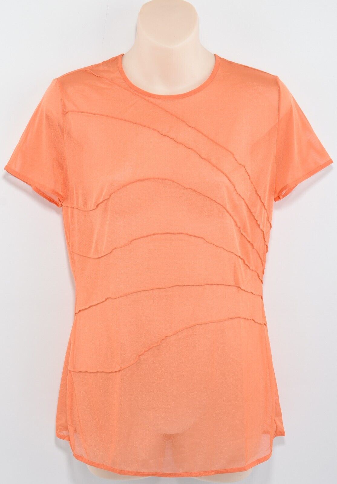 WOLFORD Women's TUCK Short Sleeve Sheer Top, Orange, size M